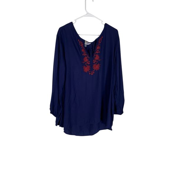 Women's Old Navy Blue Split Neck Long Sleeve Floral Tunic Shirt Size XXL - Picture 5 of 5